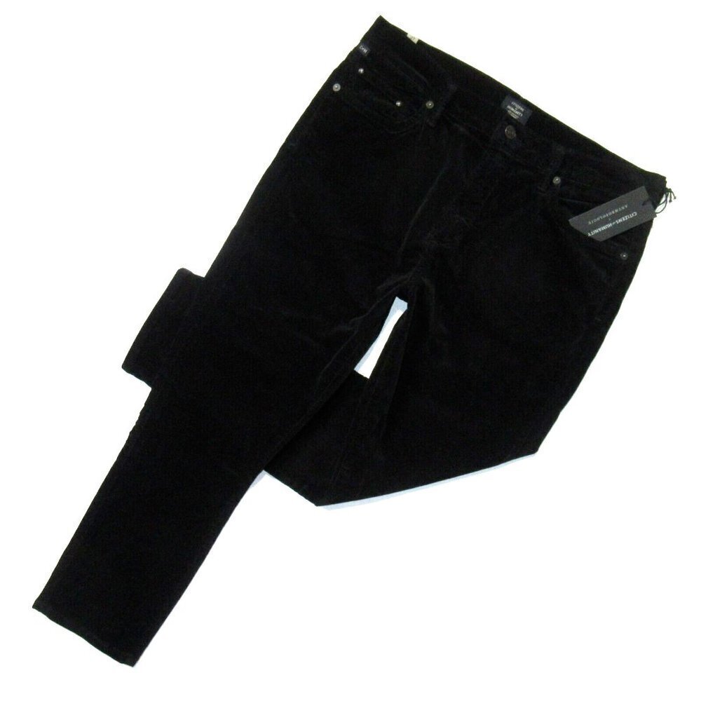 NWT Citizens Of Humanity Rocket Crop in Black High Waist Velvet Skinny Pants 32P
